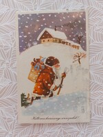 Régi karácsonyi képeslap 1963 rajzos levelezőlap Mikulás hóesés Télapó