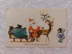 Régi karácsonyi rajzos képeslap Mikulás szánkó levelezőlap Télapó