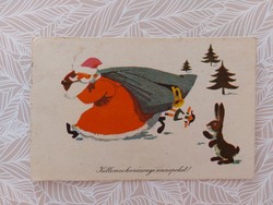 Régi karácsonyi rajzos képeslap Mikulás levelezőlap Télapó nyuszi