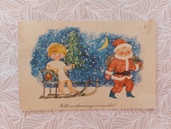 Old Christmas cartoon postcard postcard Santa Claus sleigh snowfall