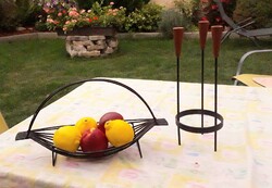 Retro fém gyümölcstartó kosár és gyertyatartó