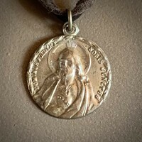 Old Christ pendant, sacred image of the heart of Jesus, vintage silver? Holy image pendant relic on a leather chain
