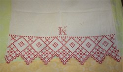 Antique, folk woven decorative towel with embroidery on one end (116 x 60 cm)