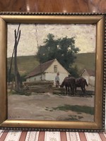 Edvi Illés Aladár : Itatás   Olaj, karton.  28,5x26 cm