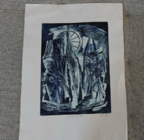 Rare Károlyi András etching 29x40 cm with passepartout 43x60 cm