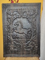 Antik öntöttvas tűzhát, kandalló hátlap, fali dekoráció
