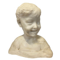 Child half bust statue, white alabaster, m028