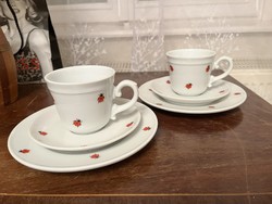 Ritka! Két  Schönwald német katicás porcelán teás/kávés szett reggeliző tányérral, hibátlan !