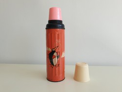 Retro old penguin pattern metal thermos with glass insert mid century decoration
