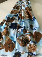 Large Shawl in Sky Blue with Flowers, 180 x 70 cm