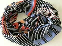 Silk and cotton blend round scarf with sailing motifs, 160 x 55 cm