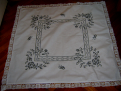 Black cross stitch embroidered tablecloth 78 cm x 84 cm