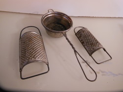Metal - 3 pcs - old - tea strainer 19 x 7 x 3 cm - grater 13 x 5 cm - 11 x 4 cm - Austrian