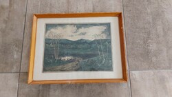 (K) beautiful colored etching with frame 40x52 cm
