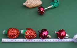 Antique old glass Christmas tree decoration 12 together with strawberry mushroom nut cone embossed pattern