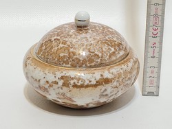 Hollóházi barna foltos, lüsztermázas porcelán bonbonier (2324)