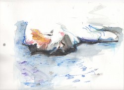 Rozsi cica fekszik akvarell