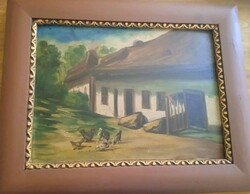 Hungarian House with Chickens and a Hen