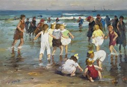 Francis Cristaux  -Gyerekek a strandon- Enfants à la plage