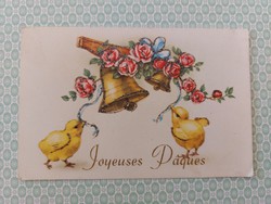 Old Easter postcard glitter postcard rose chicks bell
