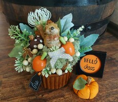 Cute polyresin hedgehog autumn table decoration, in a retro ceramic bowl