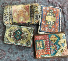 Antique Caucasian hand-knotted hand-knotted wool rug pillow collection 4 pieces together at auction