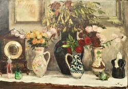 110X80cm!! István Biai-föglein (1905 - 1974) flower still life c.1950 Painting with original guarantee!