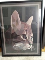 Signed screen print of Victor Vasarely's cat, size 63.5 cm x 84 cm.