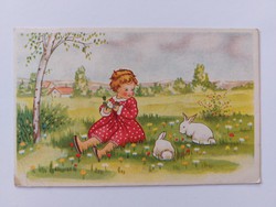 Régi húsvéti képeslap 1959 levelezőlap kislány fehér nyuszik