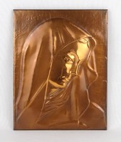 1K141 old Virgin Mary bronze plaque 25.5 X 19.5 Cm