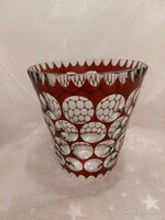 Gyönyörű bordó-Hántolt kristály üveg váza.kaspó