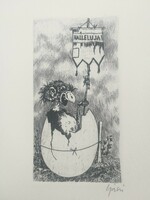 Etching by Mihály Gácsi: hallelujah