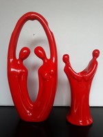Különleges modern piros kerámia szobor pár, 33 cm