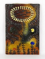 1K149 Virágos iparművészeti mázas samott kerámia falikép SARKADI 30.5 x 20.5 cm