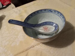 Kínai porcelán rizses tál kanállal