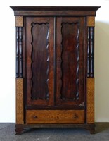 1K255 antique column rich inlaid Biedermeier two-door wardrobe 200 x 140 cm