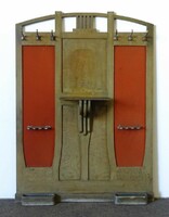 1K260 Antik bécsi osztrák szecessziós előszobafal fogas sétapálca tartóval 209 x 153 cm