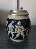 Old marzi&remy 0.5 liter beer mug depicting firefighters with a lid