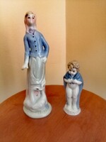 Porcelán Nő libákkal és egy gyermek