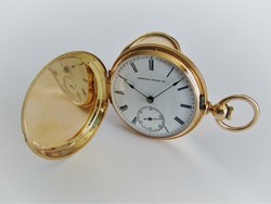 Beautiful antique engraving 14k solid gold pocket watch, American Watch Co (Waltham) 1878