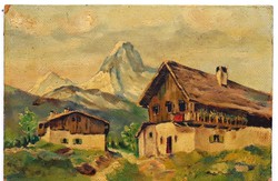Alpesi táj, hangulatos olajfestmény, XX. sz első fele