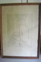 Miklós Borsos seated female nude with etching paper technique for sale