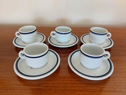 Retro Alföldi porcelán kék csíkos kávés csésze 5 db régi mokkás