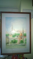 Adorján Budai panoráma akv.p, jjl.,üv.alatt kerettel 54x41 cm