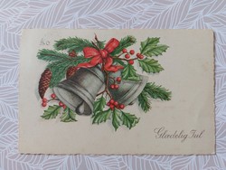 Régi karácsonyi képeslap 1945 levelezőlap harang fenyőág magyal