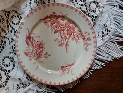 ​Antik fajansz Sarreguemines lapos tányér - meggypiros VEGA dekorral