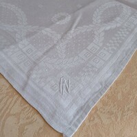 2 antique, monogrammed, silk damask napkins, 60 x 60 cm