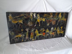 1,-Ft Hatalmas méretű jelzett Tűzzománc falikép 97 cm x 45 cm