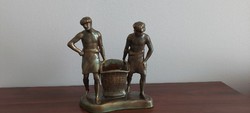 Zsolnay antique eozin men carrying baskets, five-tower seal