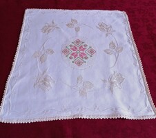 Cream-colored, damask embroidered napkin, 30 x 32 cm